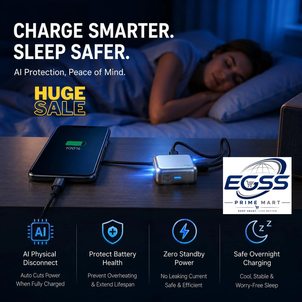 PopGuard 140W Automatic Charging Disconnector | Smart Auto Power Cut-Off Battery Guardian | Fast Charging Protector