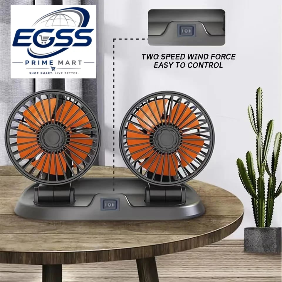 12v Car Dashboard cooling fan, dual head fan 360 degree rotation Fan for Cars