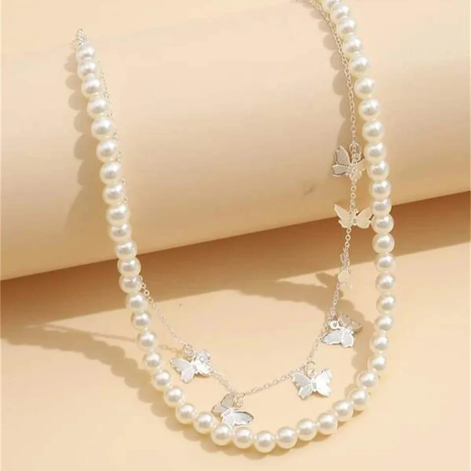 Butterfly Choker Pearl Beads Adjustable Fit